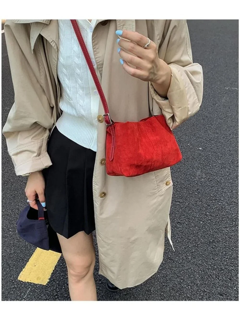 Vintage Suede Small Tote Bag | Drawstring Bucket Crossbody Purse for Everyday